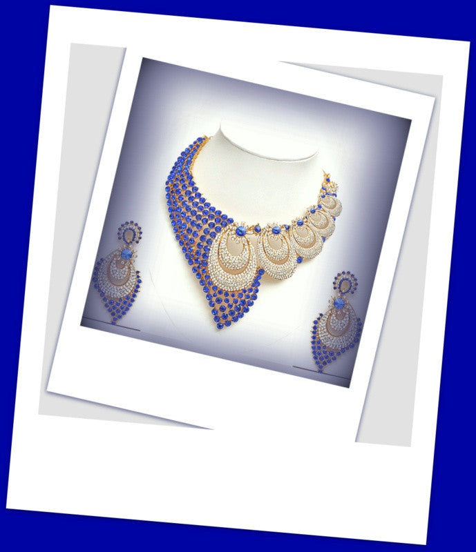White & Blue Stoned Wedding Jewelry Set