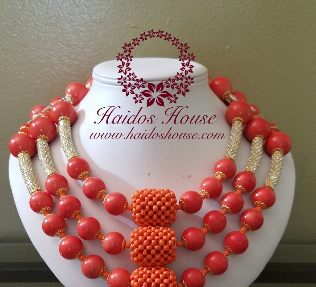 HBS 1195 - Haidos Coral & Gold Bespoke Beads Set