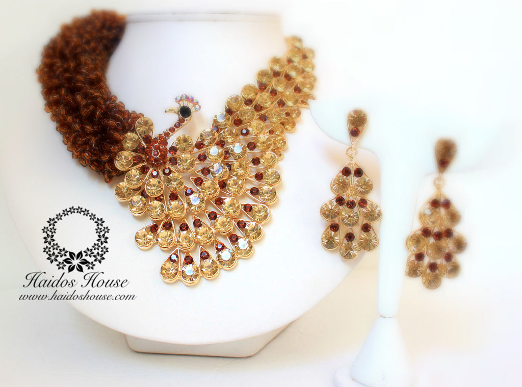 HBS 1269 - Haidos Amber(Brown) & Crystal Bespoke Daylor Beads Set