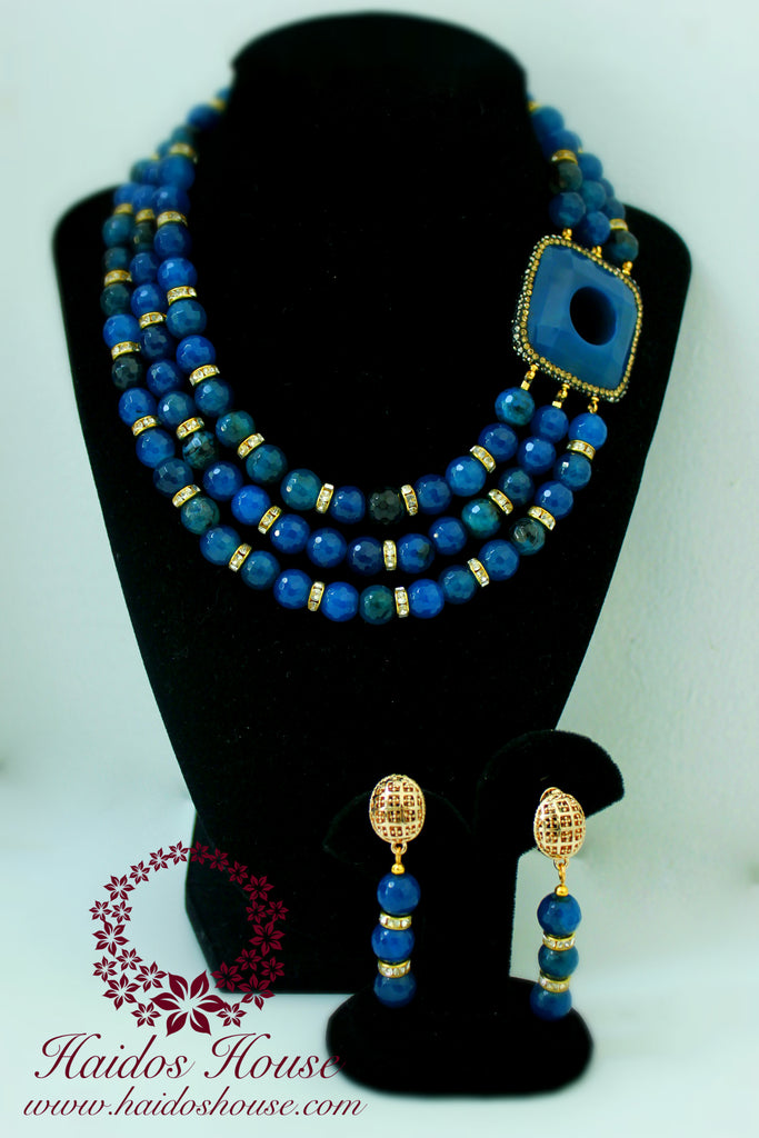 HBS 1208 - Haidos Dark Blue Agate & Gold Beads Set