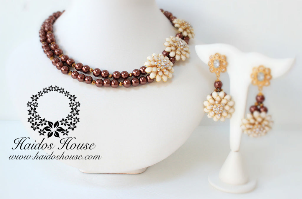 HBS 1266 - Haidos Brown,Creme and Gold Beads Set