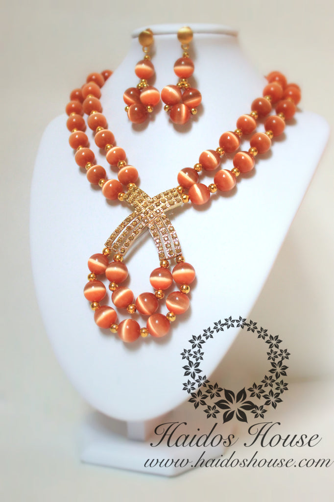 HBS 1286 - 2 Layer Orange/Brown & Silver Beads Set
