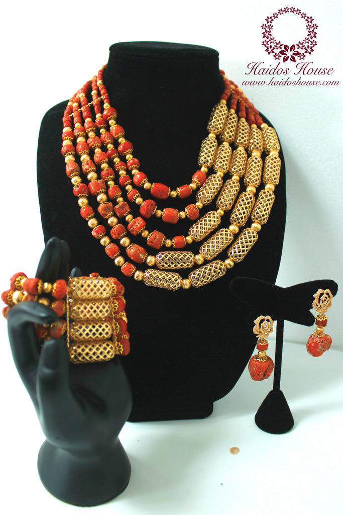 HBS 1196 - Haidos Genuine Coral & Gold Bespoke Beads Set