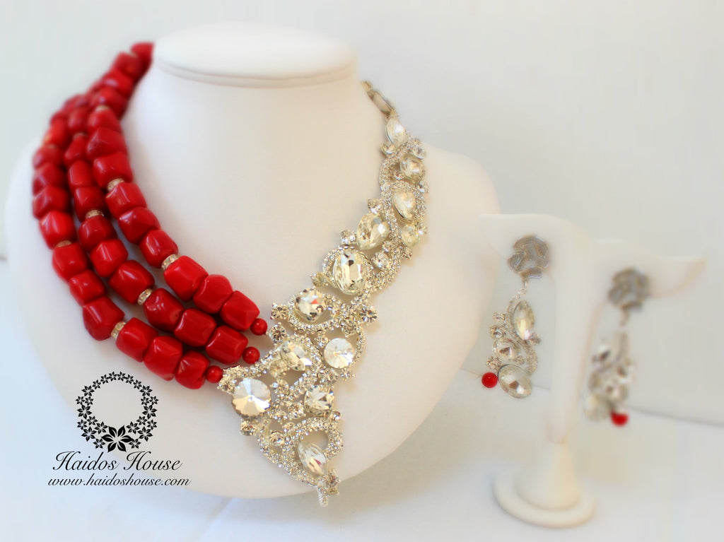 HBS 1241 - Haidos Bespoke Red & Silver Beads Set
