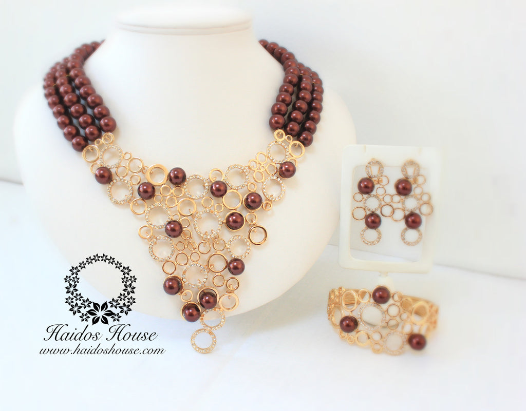 HBS 1242 - Haidos Bespoke Brown & Gold Beads Set