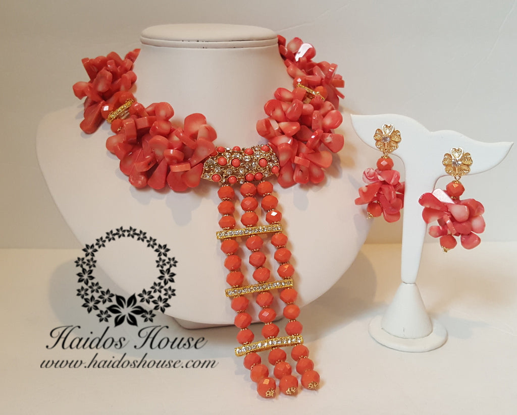 HBS 1334 - Pink/Peach Coral Beads Set
