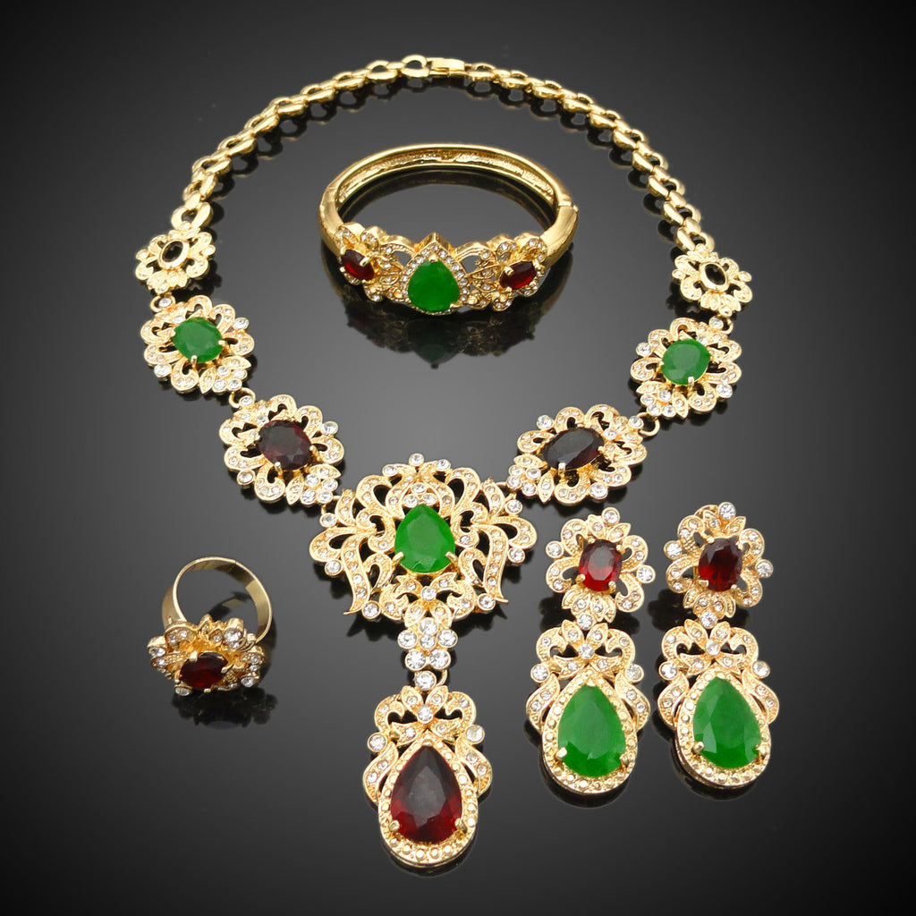 HJS126 - Green & Wine Gold Jewelry Set