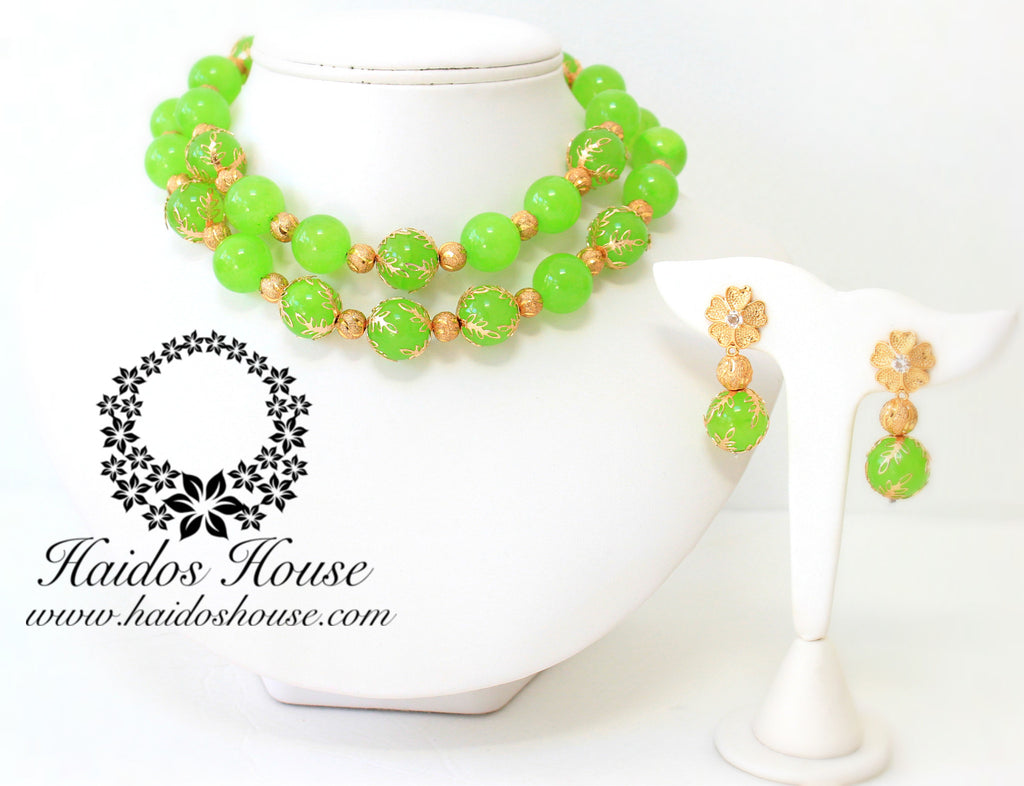 HBS 1263 - Haidos Lime Green & Gold Bespoke Beads Set