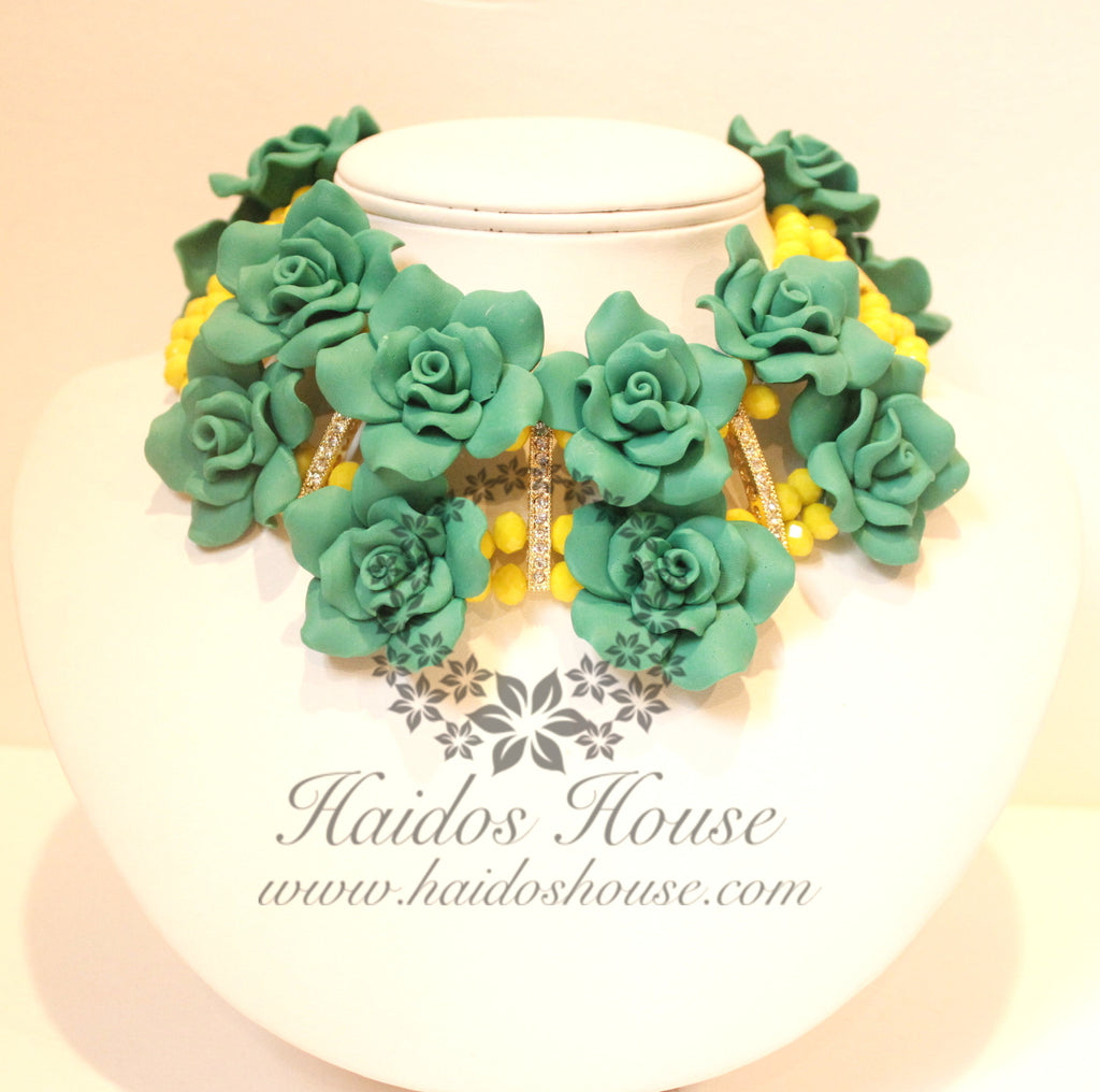 HBS 1327 - Yellow and Green Floral Beads Set