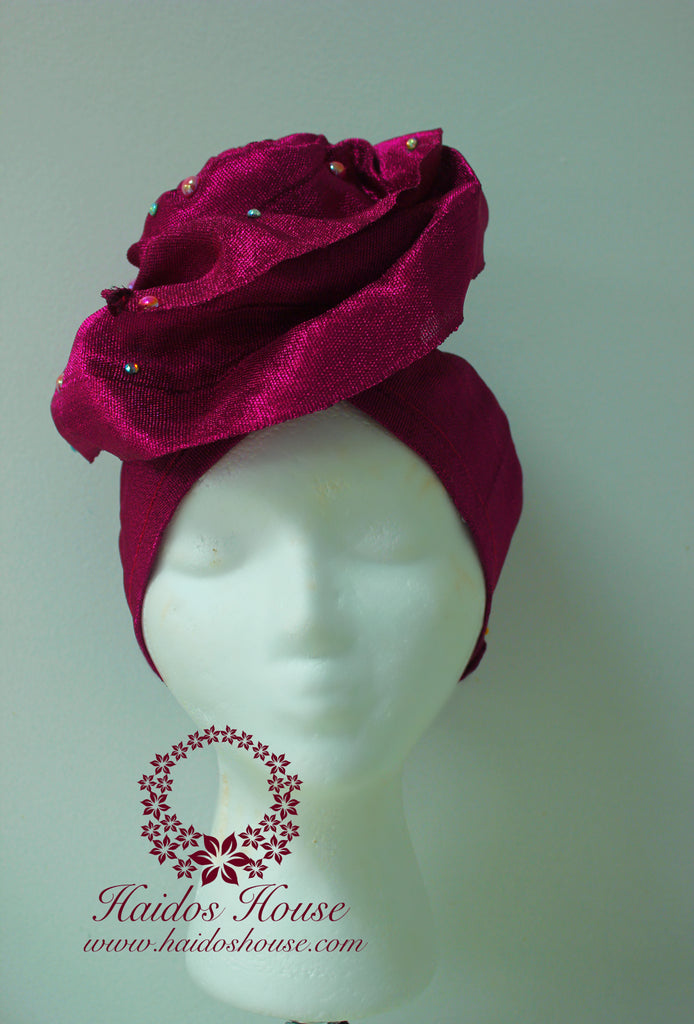 AG - Lovely Rose Design Auto-Gele/ Aso-oke Turban in Magenta