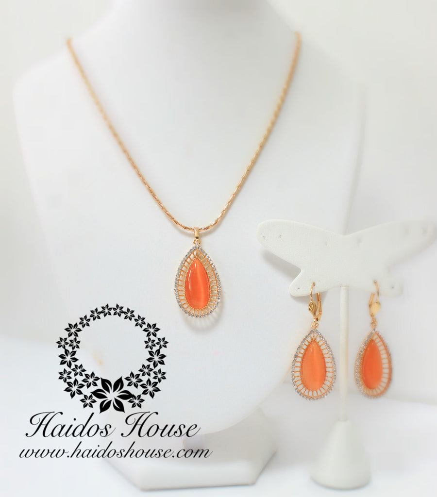 PS104 - Orange & Gold Pendant Set