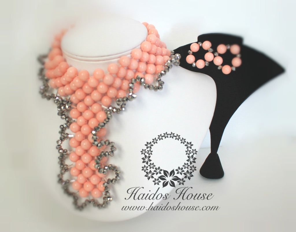 HBS 1290 - Haidos Peach & Silver Ruff Collar Bespoke Beads Set