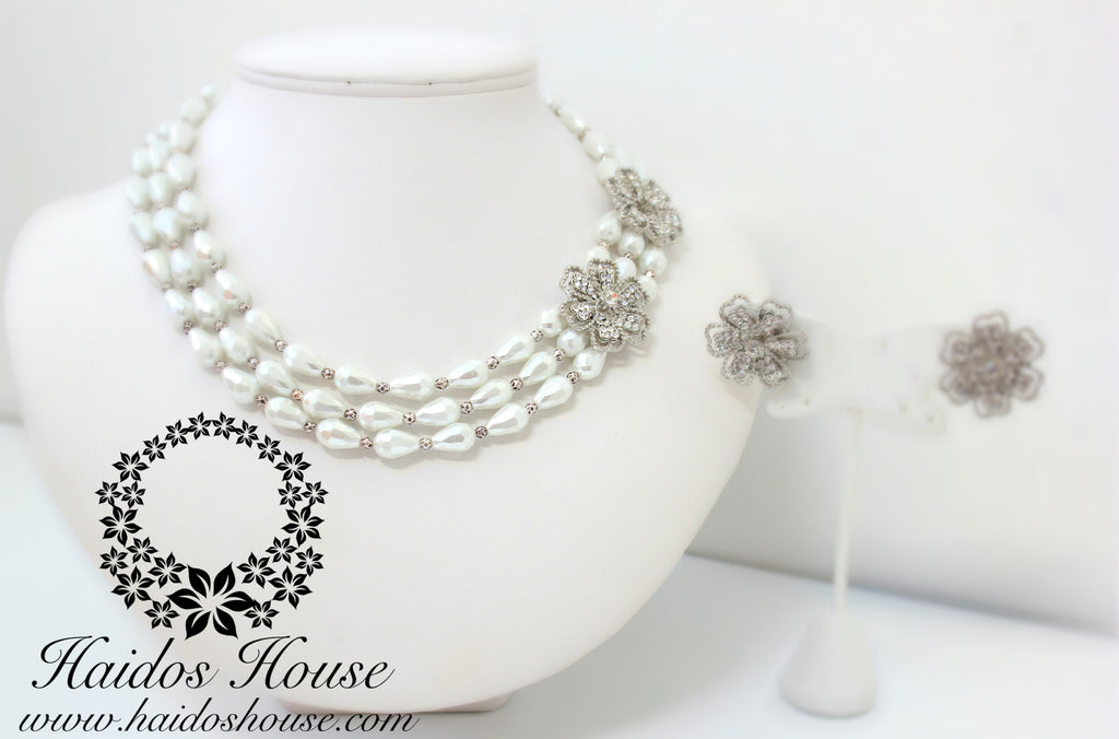 HBS 1235 - Haidos White Pearl & Silver Bespoke Beads Set