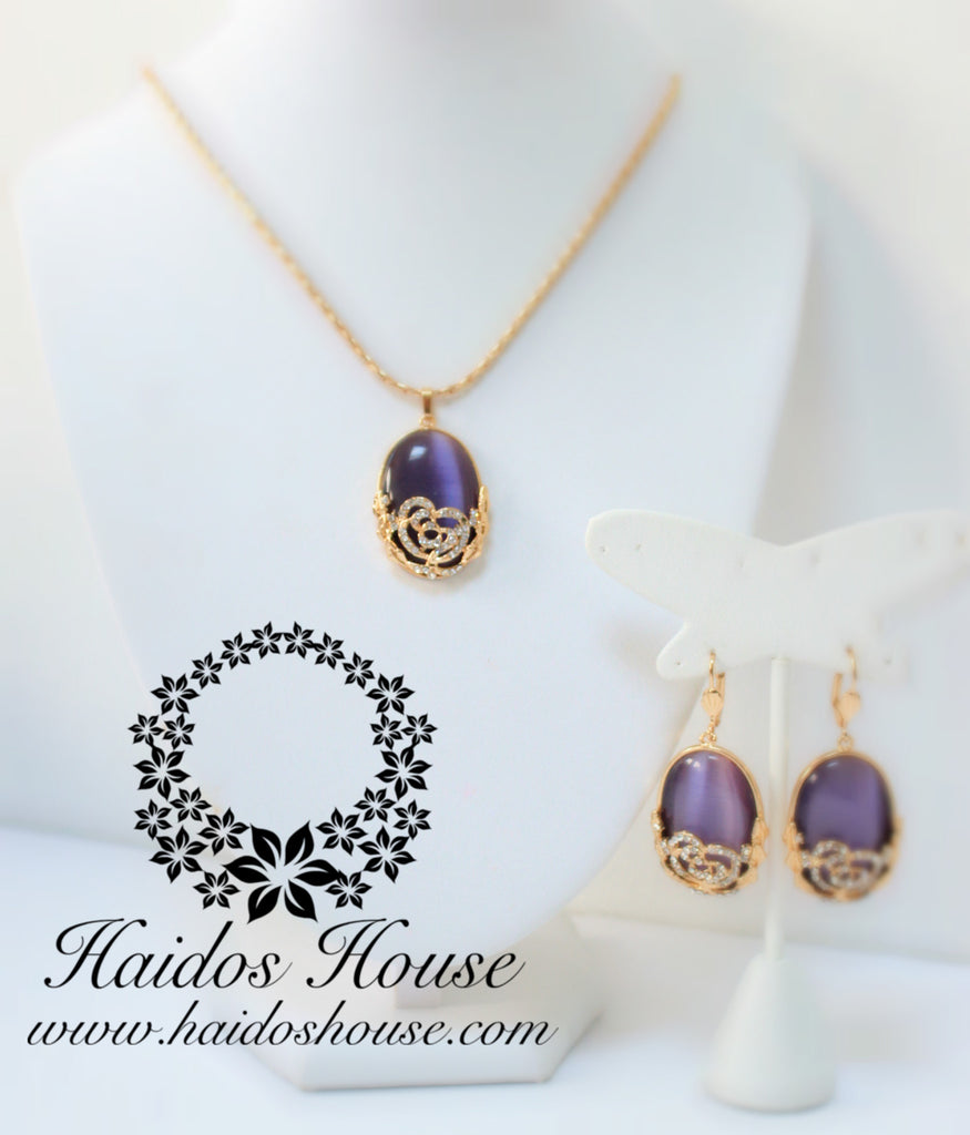PS103 - Oval Purple & Gold Pendant Set