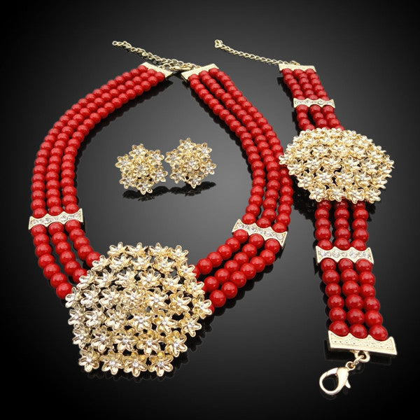 HBS 1331 - Red Beads with Pendant Set