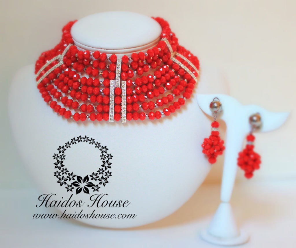 HBS 1283 - Red & Silver Choker Beads Set