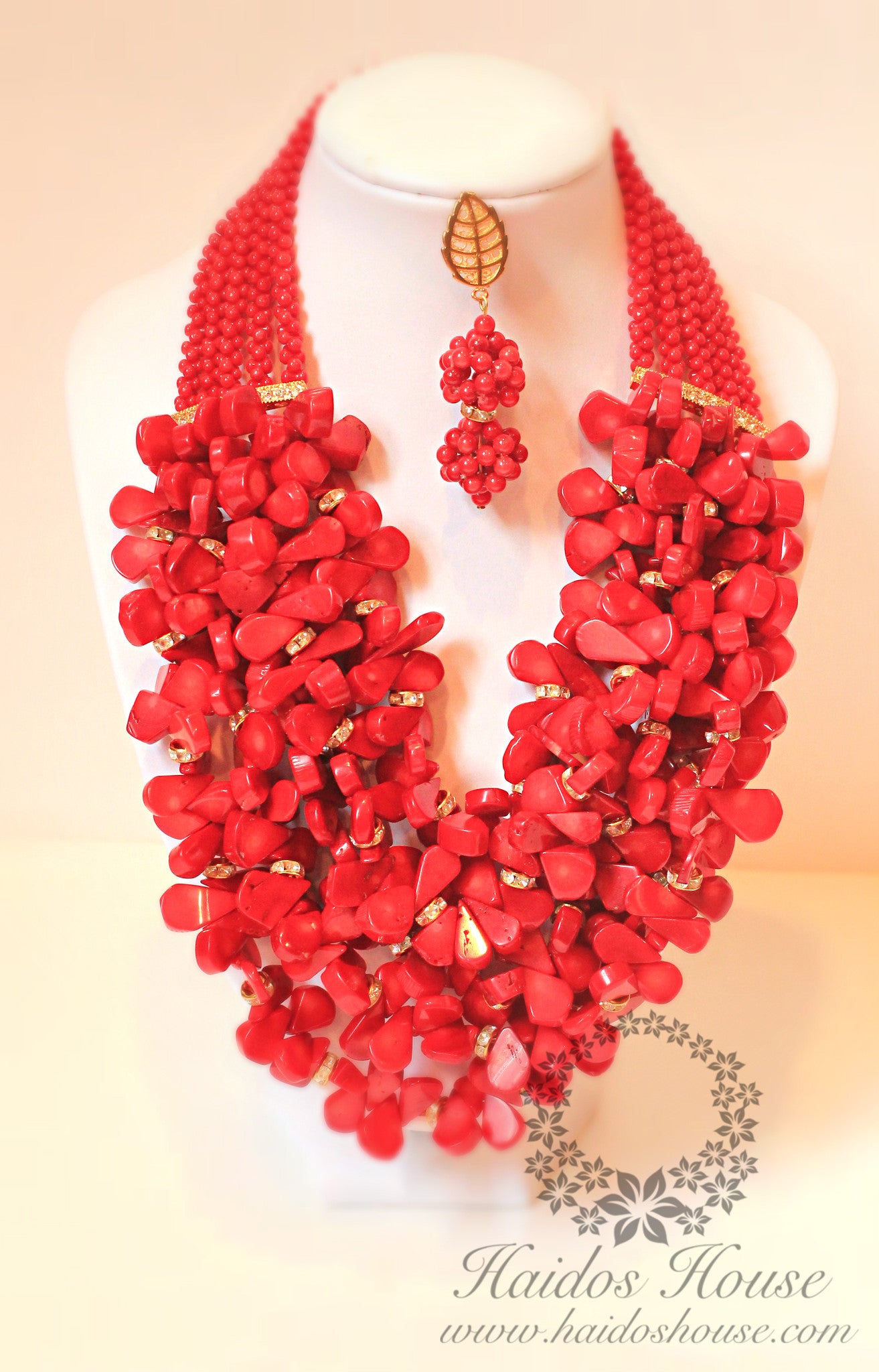 HBS 1294 - Red Teardrop Coral Beads Set
