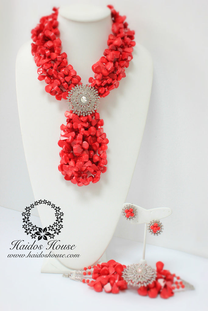 HBS 1240 - Haidos Bespoke Red Coral Teardrop Beads Set
