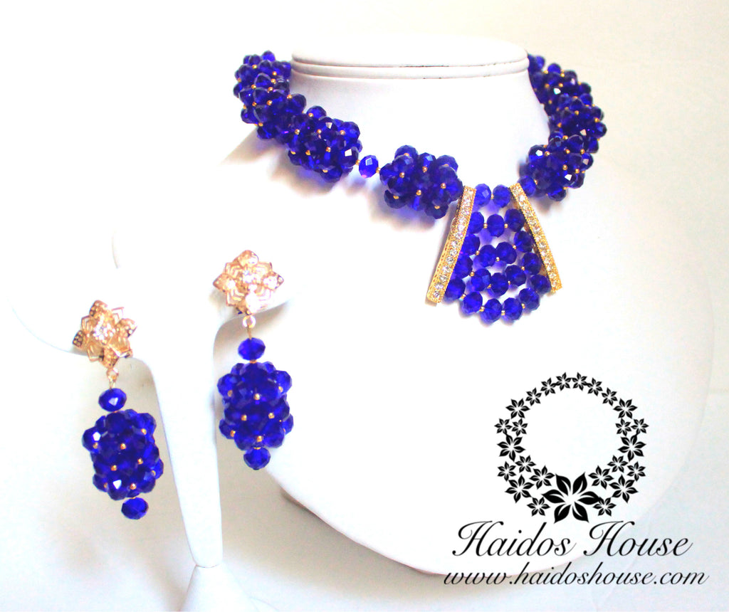 HBS 1278 - Haidos Royal Blue & Gold Barrel Bespoke Beads Set