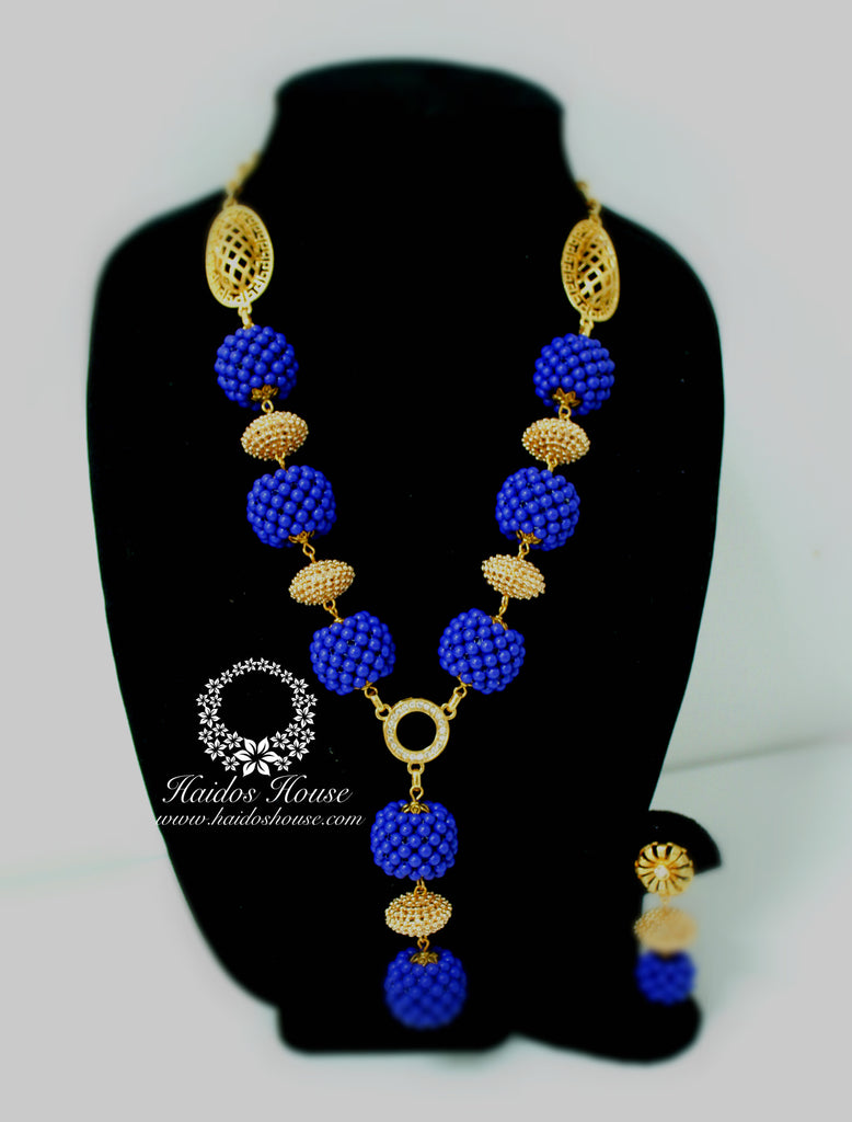 HBS 1221 - Haidos Royal Blue & Gold Bespoke Beads Set