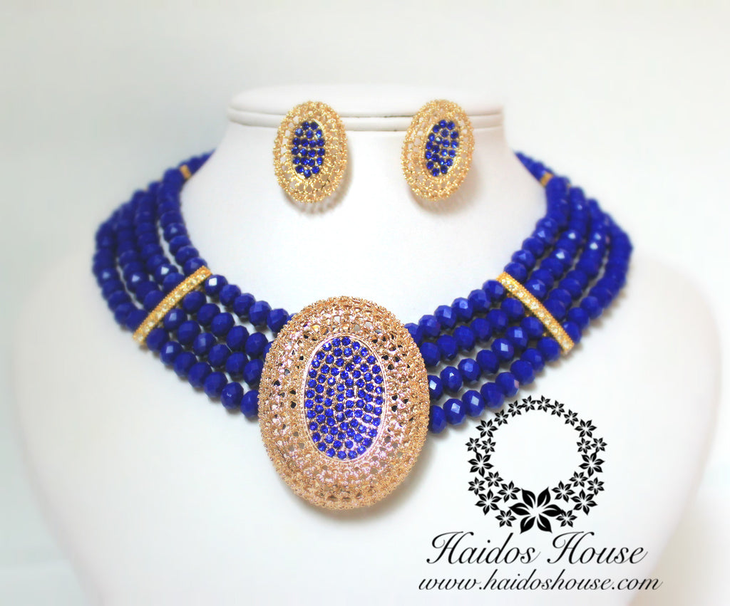HBS 1281 - Royal Blue Beads Set with Pendant