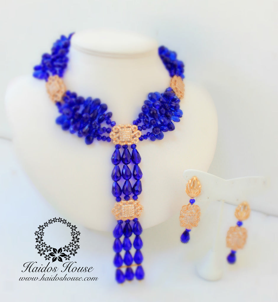 HBS 1243 - Haidos Bespoke Royal Blue & Gold Beads Set