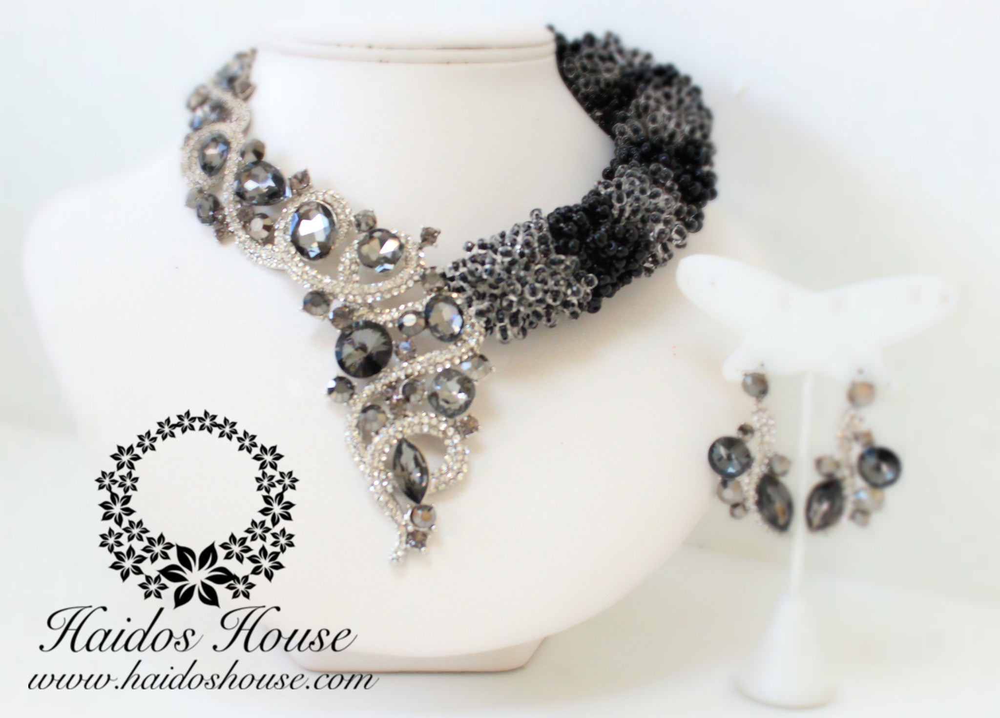 HBS 1258 - Haidos Black,Grey& Silver Crystal Bespoke Beads Set
