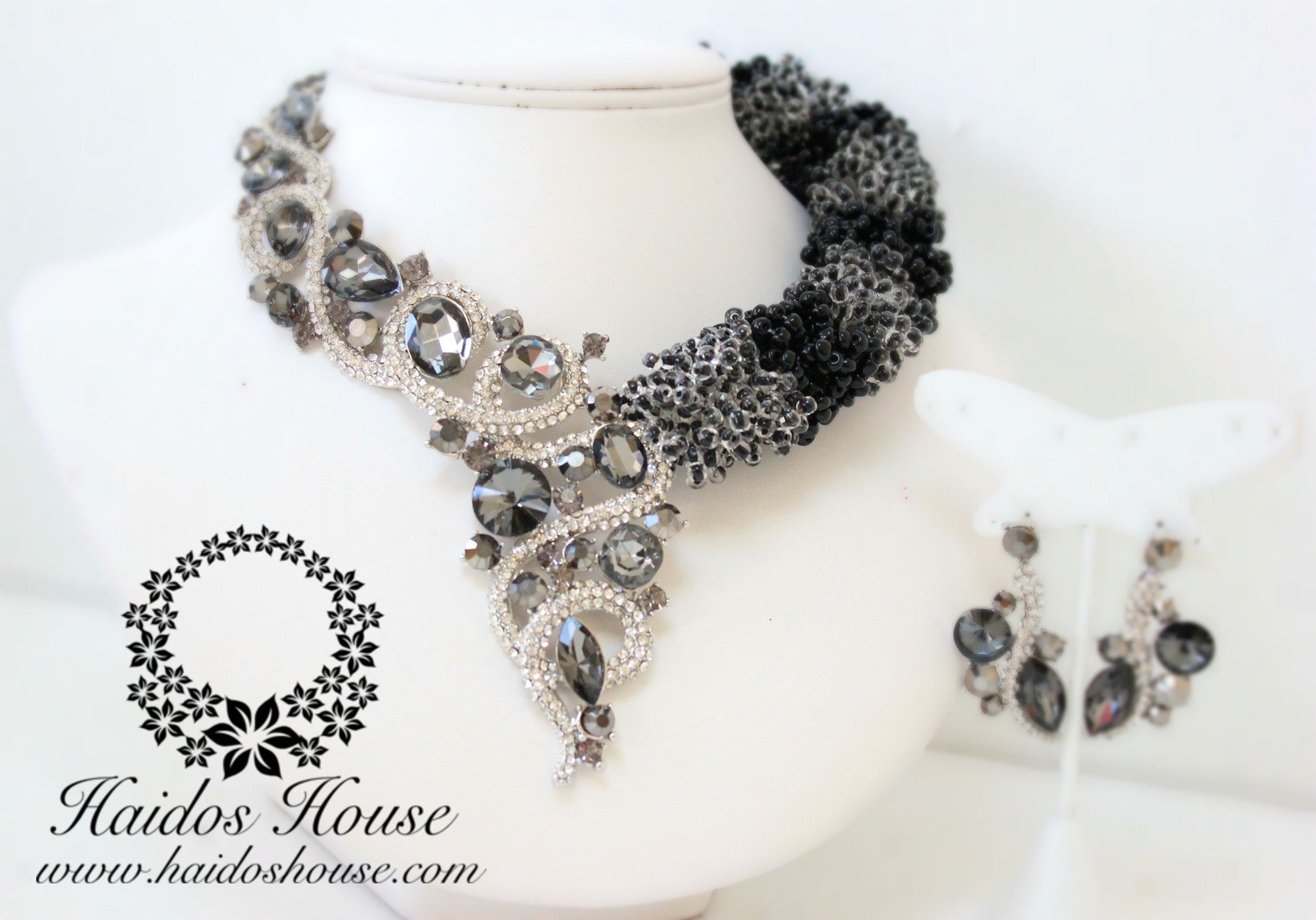HBS 1258 - Haidos Black,Grey& Silver Crystal Bespoke Beads Set