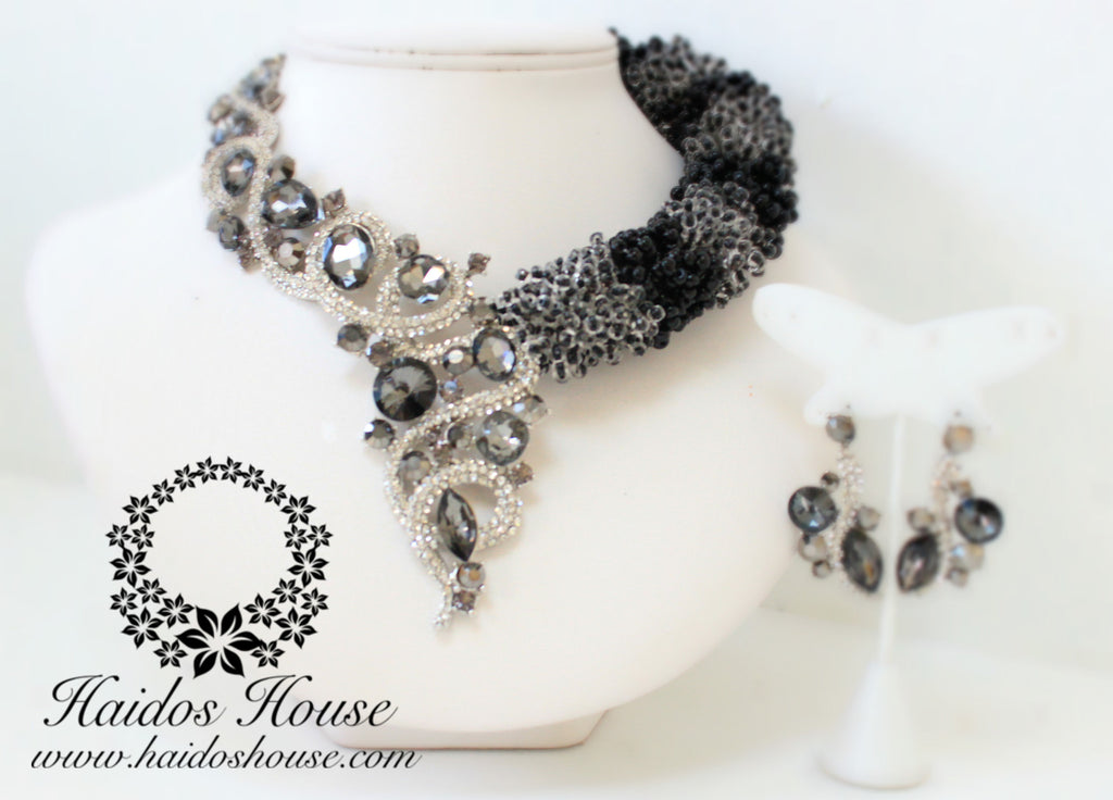 HBS 1258 - Haidos Black,Grey& Silver Crystal Bespoke Beads Set
