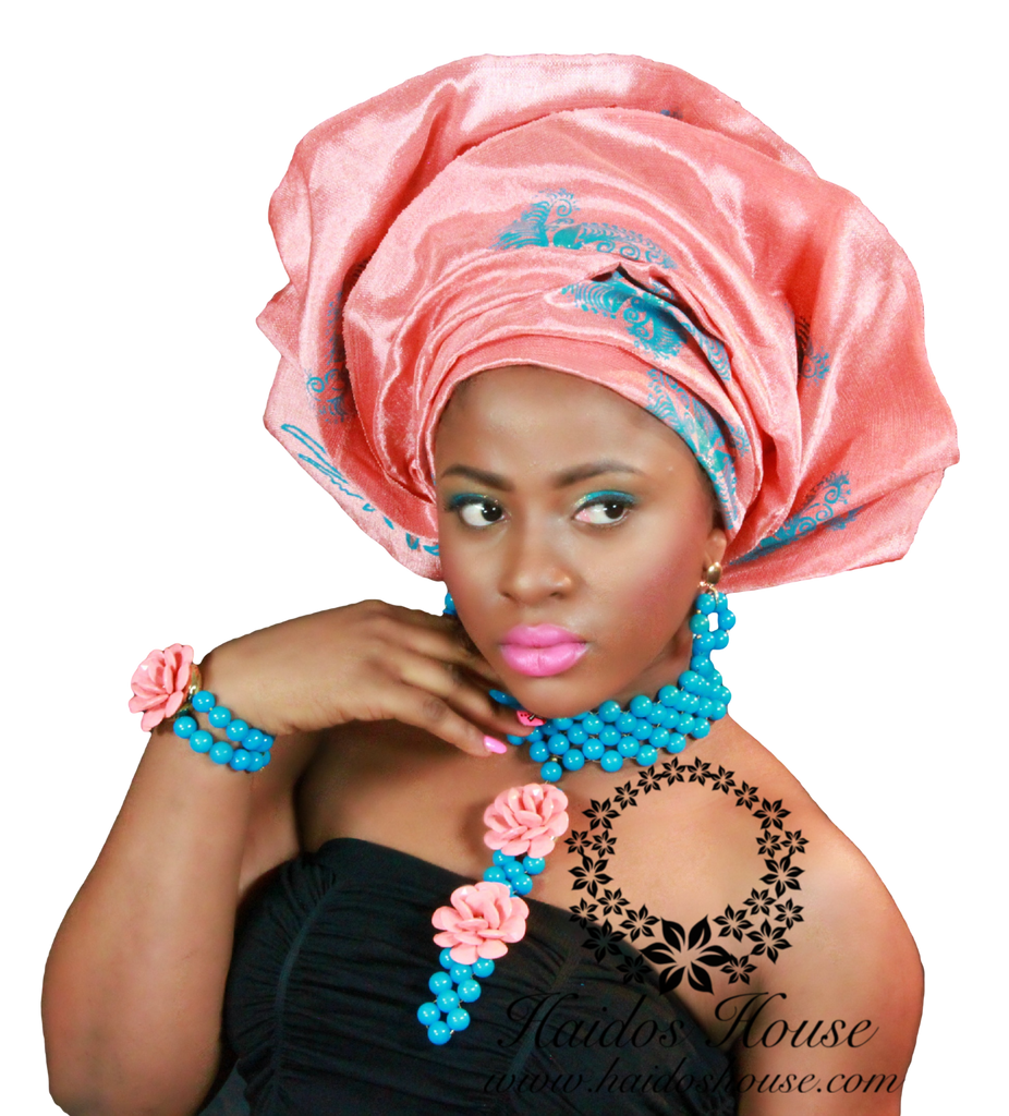 HBS 1338 - Turquoise & Peach Beads Set