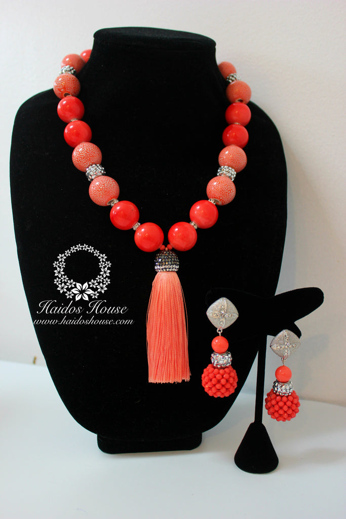 HBS 1191 - Haidos Coral & Tassel Dual Tone Bespoke Beads Set