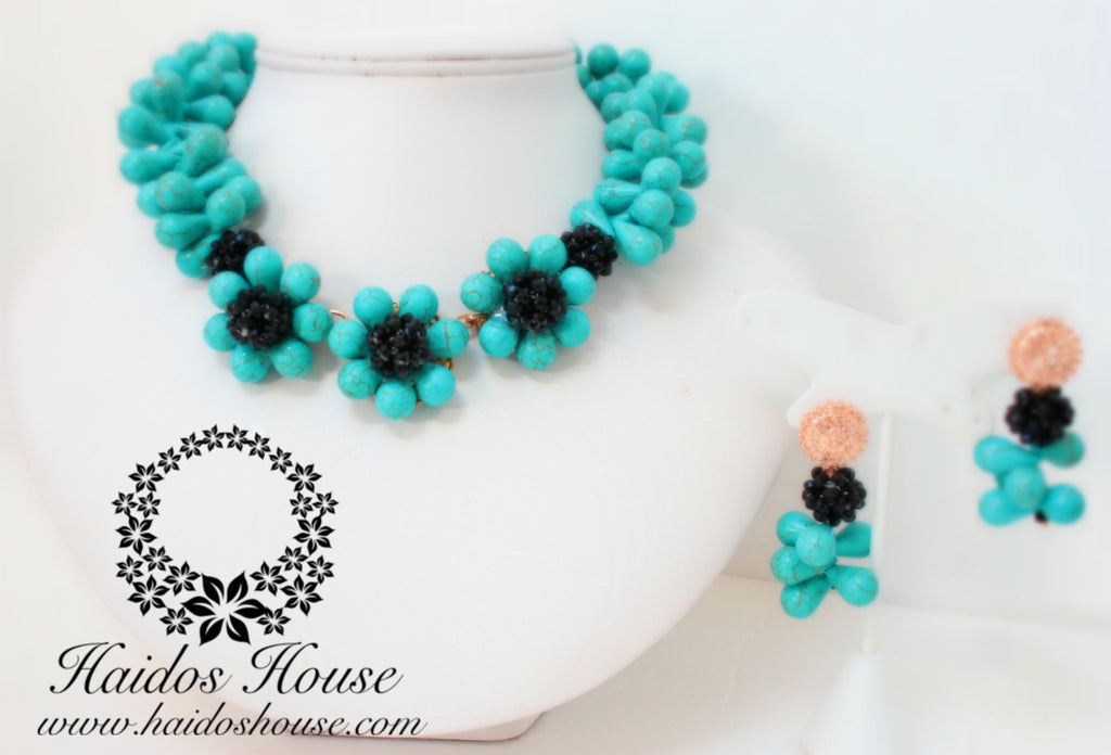 HBS 1256 - Haidos Turquoise & Black Bespoke Beads Set