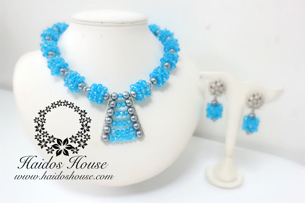 HBS 1239 - Haidos Bespoke Turquoise & Silver Barrel Beads Set