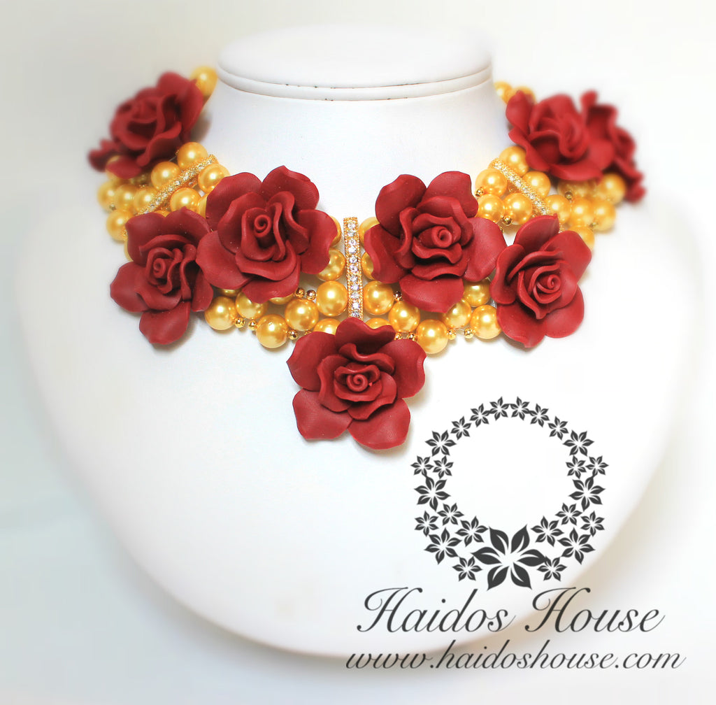 HBS 1284 - Gold and Wine Floral Beads Set