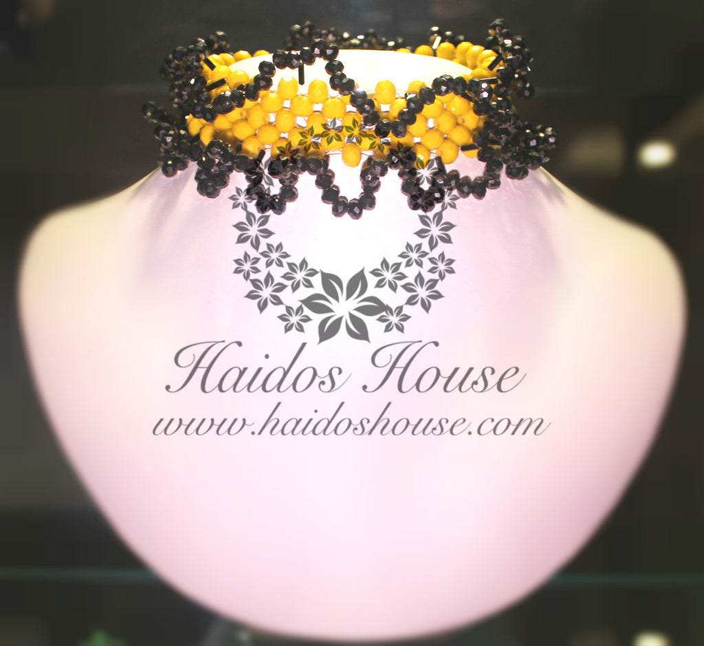 HBS 1301 -  Yellow and Black Ruff Collar Beads Set