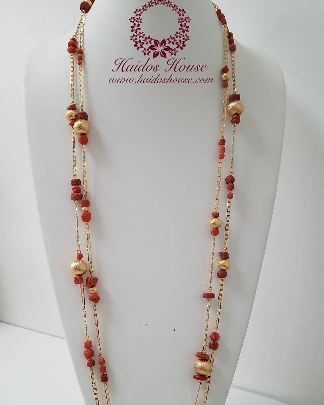 HBS 1189 - Haidos Genuine Red Coral & 24K Gold Filled Chain Bespoke Set