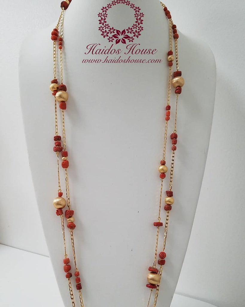 HBS 1189 - Haidos Genuine Red Coral & 24K Gold Filled Chain Bespoke Set