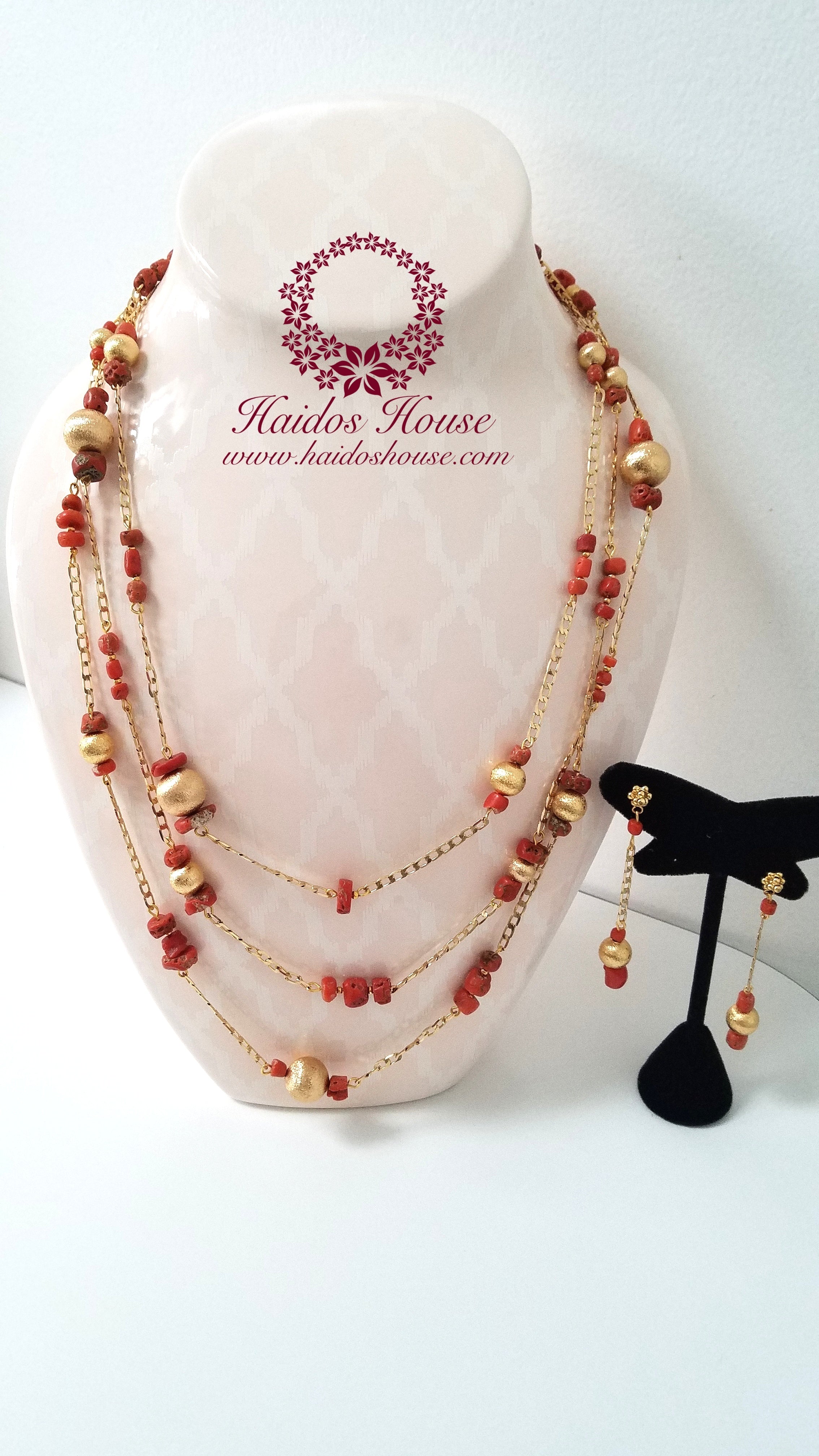 HBS 1189 - Haidos Genuine Red Coral & 24K Gold Filled Chain Bespoke Set