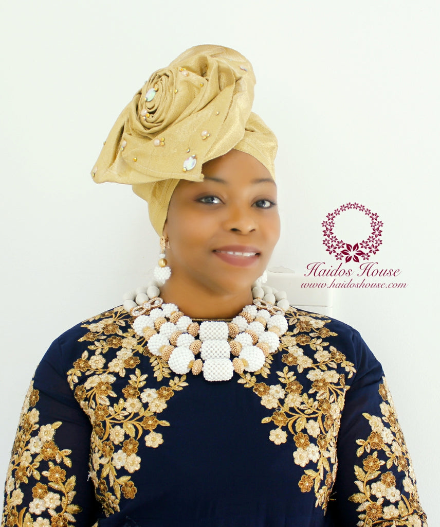 HBS 1184 - Haidos White & Gold Woven Beads Set