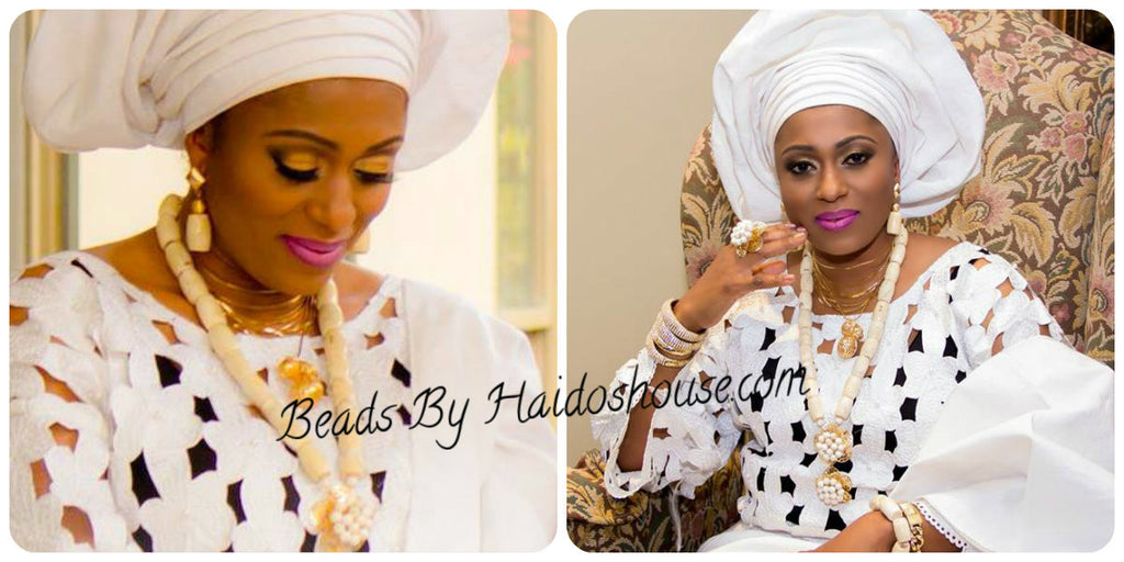 HBS 1209 - White Coral & Gold Beads Set